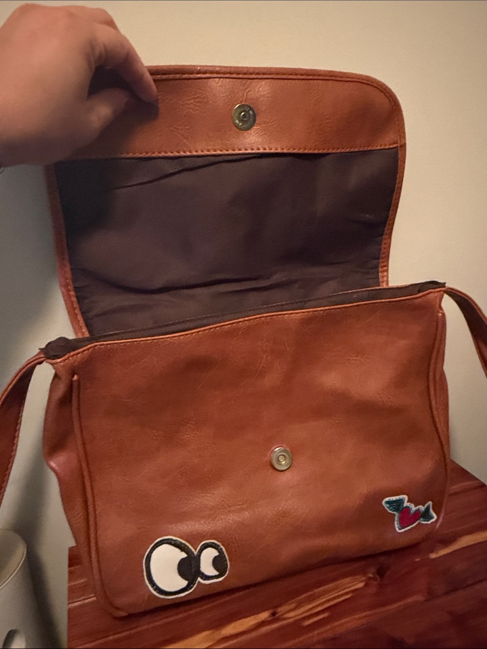 Brown Patchwork Crossbody Bag with Colorful Patch Accents - Picture 3 of 5